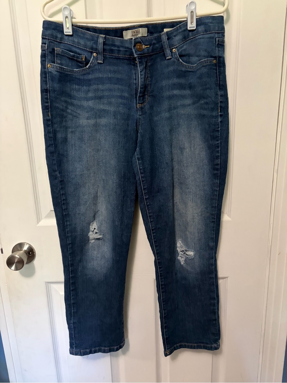 Vintage America Dark Blue Distressed Ankle Jeans